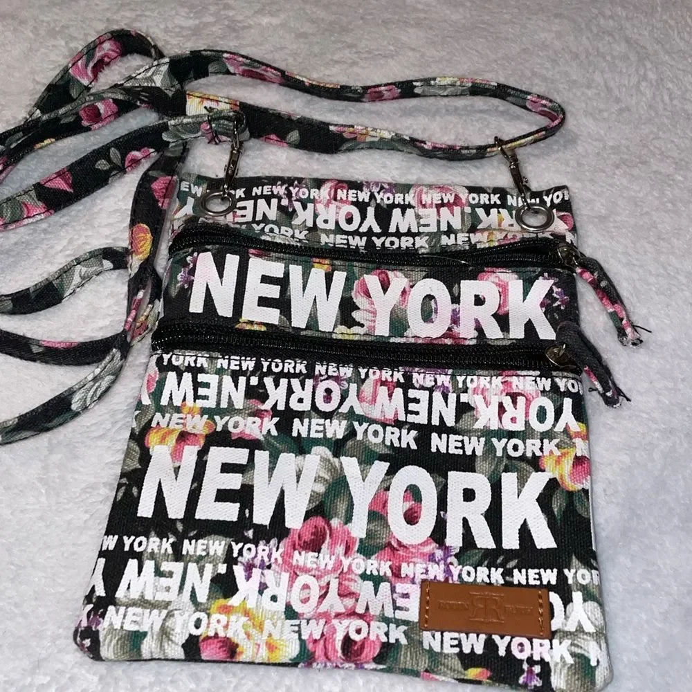 FLORAL "New York" Monogram Canvas Dual-Zipper Cross Body Bag - Picture 3 of 3